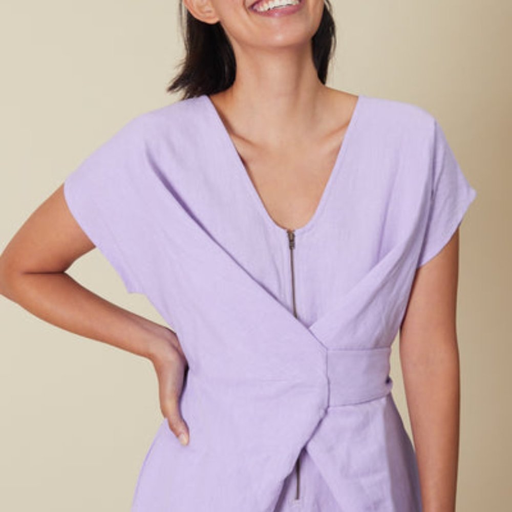 Lilac V-Neck Waist Tie Jumpsuit - Picture 2 of 11
